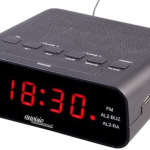 auvisio Uhrenradio: UKW-Radiowecker mit 2 Weckzeiten und LED-Anzeige, Schlummer-Funktion (Radio mit Uhr, Uhrenradio Radiowecker, Audio Kabel)