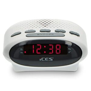 iCES ICR-210 Radiowecker - Radiowecker mit 2 Stunden Weckzeit - PLL FM - Snooze - Sleep Timer - Gangreserve - Weiss
