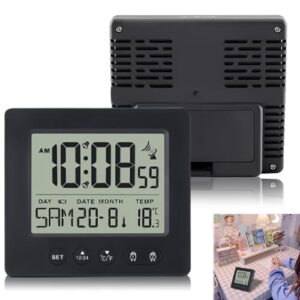 Digitaler Funkwecker, Digitaler Funkwecker mit Thermometer, Wecker Digital mit Zwei Weckzeiten, Leuchtend, Datum, Woche,Temperatur, Schlummerfunktion, Digitalwecker, Funk-Uhr, ohne Batterie(Schwarz)