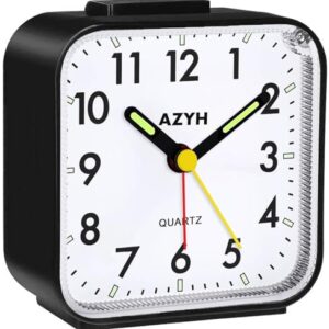 Azyh Analog Wecker Mit Licht - Batteriebetrieben, Lauter Alarm, Schlummerfunktion, Geräuschlos, Leuchtend, Tragbar, Leise Klein Reisewecker für Tiefschläfer