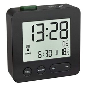 TFA Dostmann 60.2545.01 Digitaler Funk-Wecker, Schwarz, L 66 x B 22 x H 68 mm, 2 x 1,5 V AAA-Batterie (Nicht im Lieferumfang enthalten)