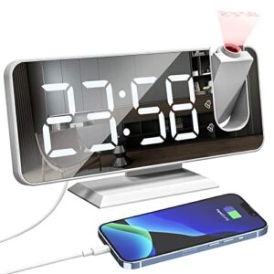 Xakay Projektionswecker für Schlafzimmer Decke Digital Wecker, Wecker mit Projektion 180 °, USB-Anschluss, 7,3 Zoll Großer LED-Anzeige, Dual Alarme, Schlummermodell, 4 Dimmer für Kinder, Senioren