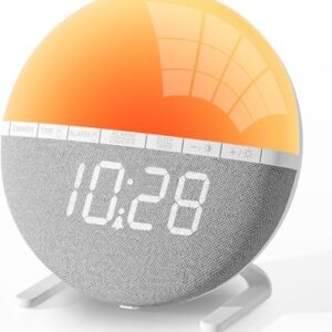 AFEXOA Digital Lichtwecker für Tiefschläfer, Kinderwecker mit Sonnenaufgangssimulation, Schlafhilfe, Snooze, 7 Klingeltöne, 9 Farben Nachtleichter für Schlafzimmer, Mädchen Jungen (warmweiss)