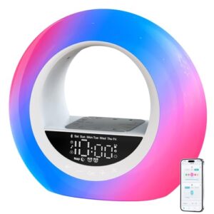 Kruilan Tageslichtwecker, App-Steuerung, Bluetooth Lautsprecher, Sonnenaufgang & Sonnenuntergang Simulation, FM Radio, 7 Naturgeräusche, 2 Wecker, Snooze, 16 Farboptionen (Farbe)