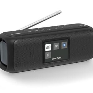Karcher DAB Go tragbarer Bluetooth Lautsprecher & Digitalradio DAB+ / UKW Radio mit 2, 4" Farbdisplay/Wecker / 5 Watt Stereo-Sound/USB-C/Akku, Schwarz