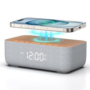 REACHER Radiowecker, magnetisches kabelloses Ladegerät für iPhone-Schnellladung, Wecker mit kabelloser Aufladung, FM-Radio, Schlafzimmer, Nachttisch, Schreibtisch