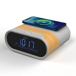 i-box DAB/DAB+ & FM Radio Wecker, kabelloses schnelles 10W Qi Aufladen Großes Zifferndisplay Doppelwecker mit Bluetooth 5.0, 2x5W Stereo Lautsprecher, DAB Radio, 2X USB Ladeanschlüsse