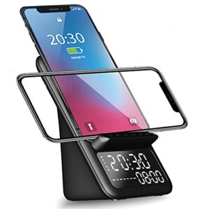 LED Digitalwecker mit Qi Wireless Schnellladung für Schlafzimmer, 3 in 1 Bluetooth Lautsprecher Am Nachttisch, Nicht Tickende Unterstützung für UKW Radio