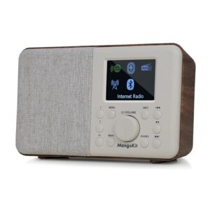MangoKit SR10 Internet Radio mit DAB/DAB+,WiFi Radio mit Podcast Player,Smart DAB Radios mit Bluetooth,FM Radios,Küchenradios Netz und Batterie,Farbanzeige,Dual Alarms,Presets Unterstützung-Walnuss