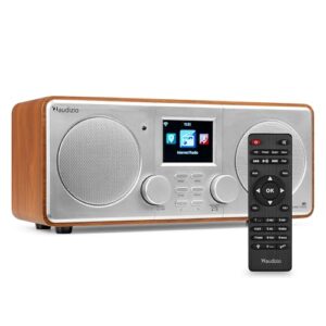 Audizio Foza - Internetradio WLAN, DAB Radio mit Bluetooth, Fernbedienung, 50 Watt, FM, AUX in, USB, MP3, Kopfhörer Anschluss, DAB Plus Radio, Küchenradio, Dual Alarm, Sleeptimer - Silber